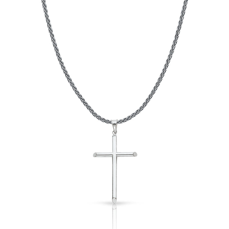 14K Gold Classic Cross Charm Pendant with 1.4mm Round Wheat Chain Necklace