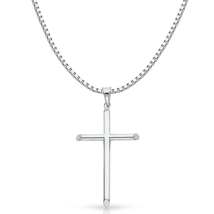 14K Gold Classic Cross Religious Charm Pendant with 1.2mm Box Chain Necklace