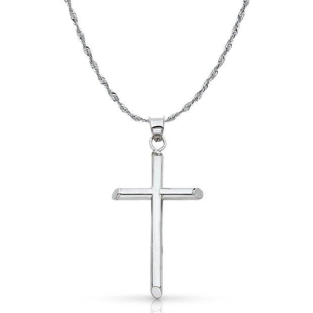 14K Gold Cross Pendant with 2mm Rope Chain