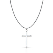 14K Gold Classic Cross Charm Pendant with 1.1mm Wheat Chain Necklace