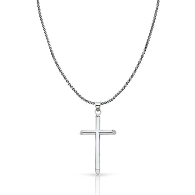 14K Gold Classic Cross Charm Pendant with 1.1mm Wheat Chain Necklace