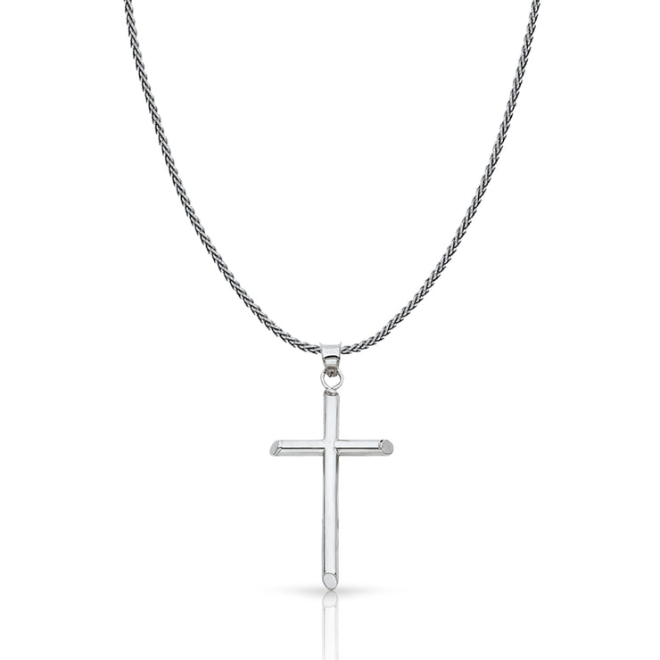 14K Gold Classic Cross Charm Pendant with 1.1mm Wheat Chain Necklace