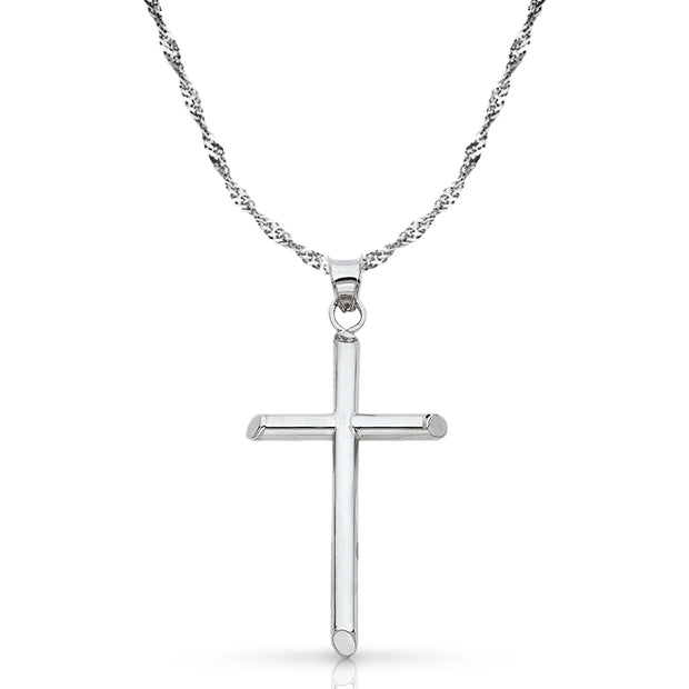 14K Gold Cross Pendant with 1.2mm Singapore Chain