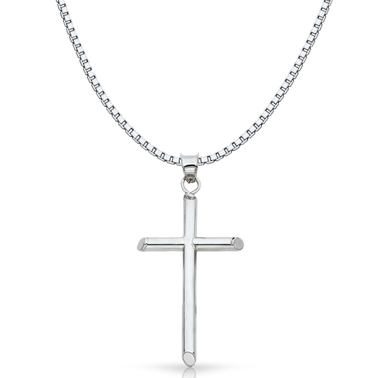 14K Gold Classic Cross Religious Charm Pendant with 1.2mm Box Chain Necklace