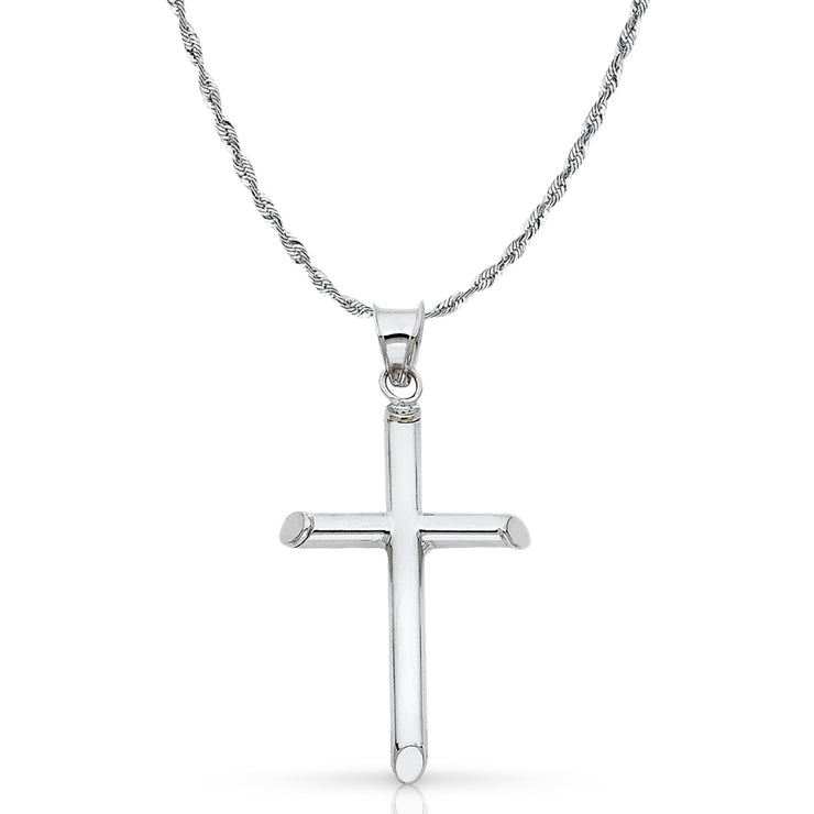 14K Gold Cross Pendant with 2mm Rope Chain