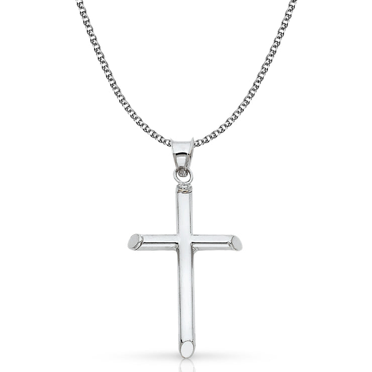 14K Gold Cross Pendant with 1.5mm Flat Open Wheat Chain