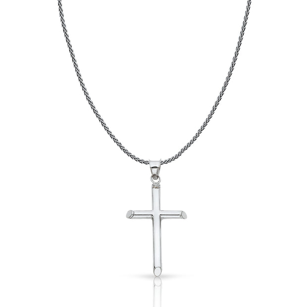 14K Gold Classic Cross Charm Pendant with 1.1mm Wheat Chain Necklace