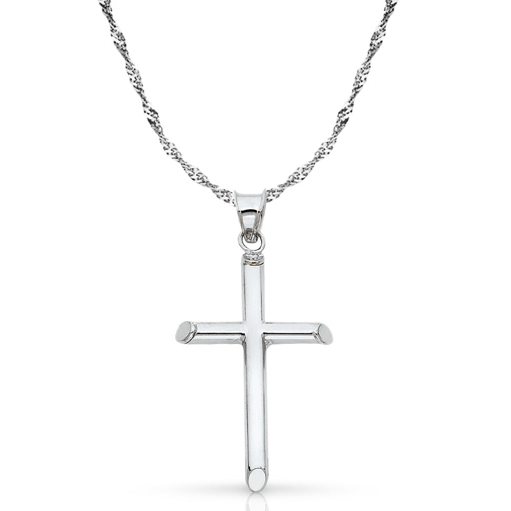 14K Gold Cross Pendant with 1.2mm Singapore Chain