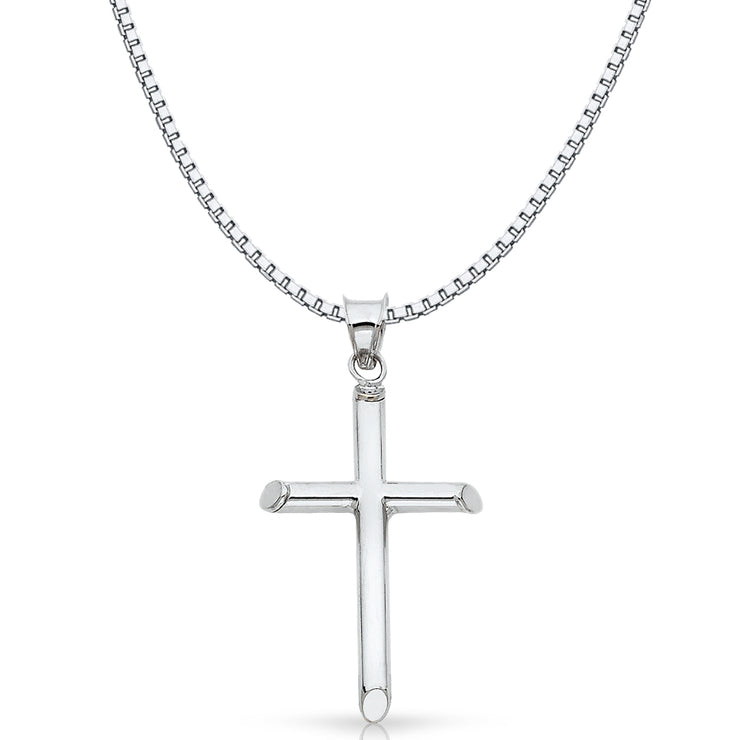 14K Gold Classic Cross Religious Charm Pendant with 1.2mm Box Chain Necklace