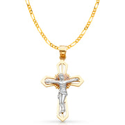 14K Gold Crucifix Cross Pendant with 2.3mm Figaro 3+1 Chain