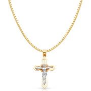 14K Gold Jesus Crucifix Cross Religious Charm Pendant with 1.2mm Box Chain Necklace