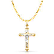 14K Gold Crucifix Cross Pendant with 2.3mm Figaro 3+1 Chain