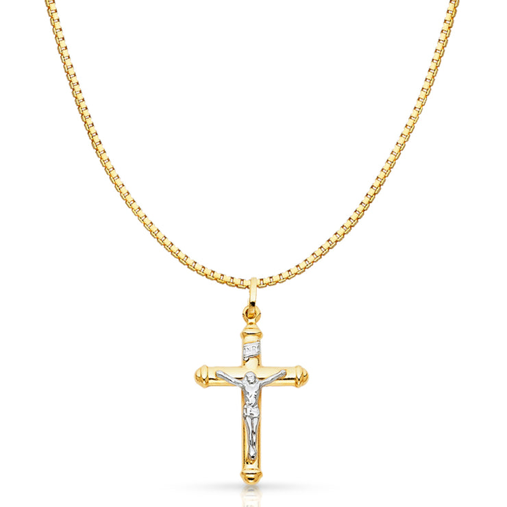 14K Gold Jesus Crucifix Cross Religious Charm Pendant with 1.2mm Box Chain Necklace