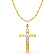 14K Gold Crucifix Cross Pendant with 1.8mm Singapore Chain