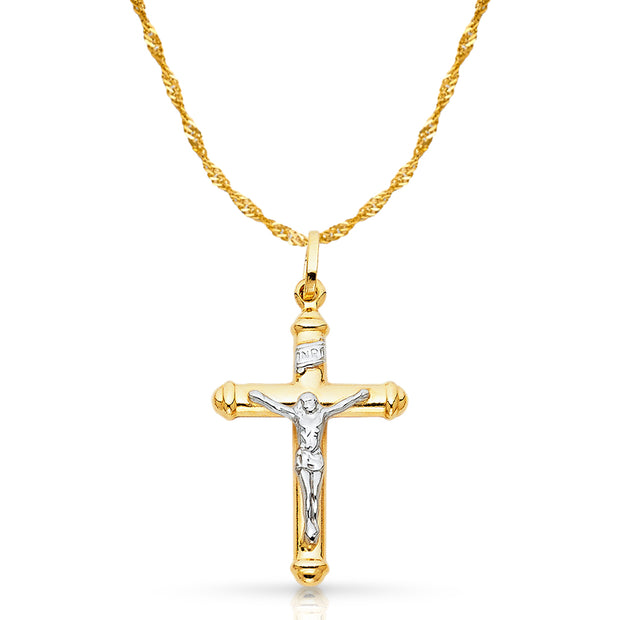 14K Gold Crucifix Cross Pendant with 1.8mm Singapore Chain