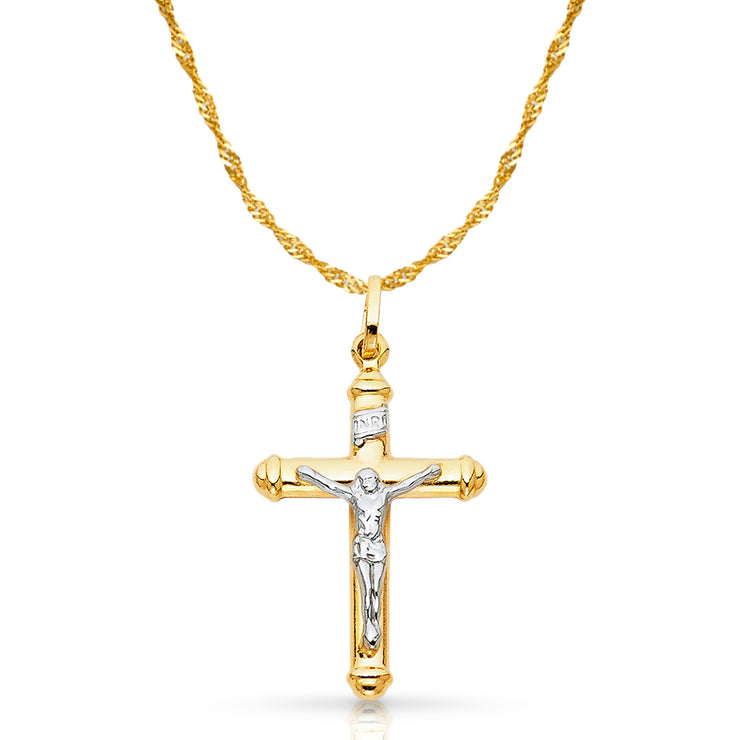 14K Gold Crucifix Cross Pendant with 1.8mm Singapore Chain