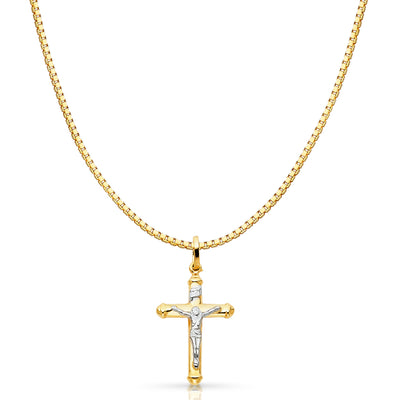 14K Gold Jesus Crucifix Cross Religious Charm Pendant with 0.8mm Box Chain Necklace