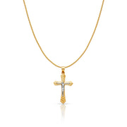 14K Gold Jesus Crucifix Cross Charm Pendant with 0.9mm Wheat Chain Necklace