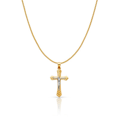 14K Gold Jesus Crucifix Cross Charm Pendant with 0.9mm Wheat Chain Necklace