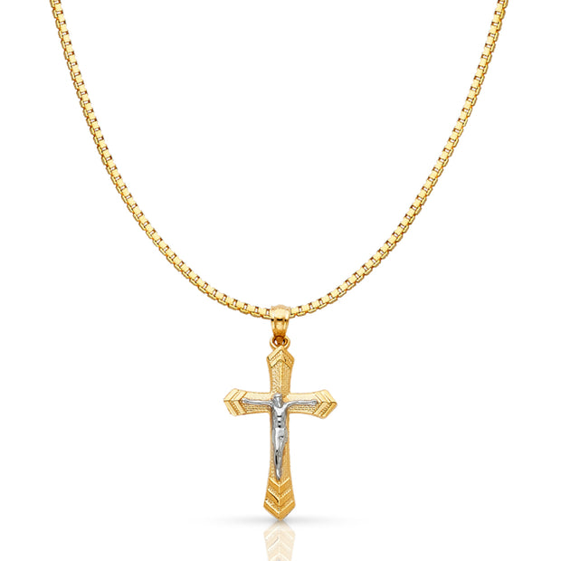 14K Gold Jesus Crucifix Cross Religious Charm Pendant with 1.2mm Box Chain Necklace