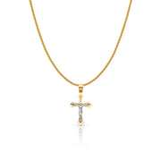14K Gold Jesus Crucifix Cross Charm Pendant with 1.1mm Wheat Chain Necklace