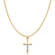 14K Gold Jesus Crucifix Cross Religious Charm Pendant with 1.2mm Box Chain Necklace