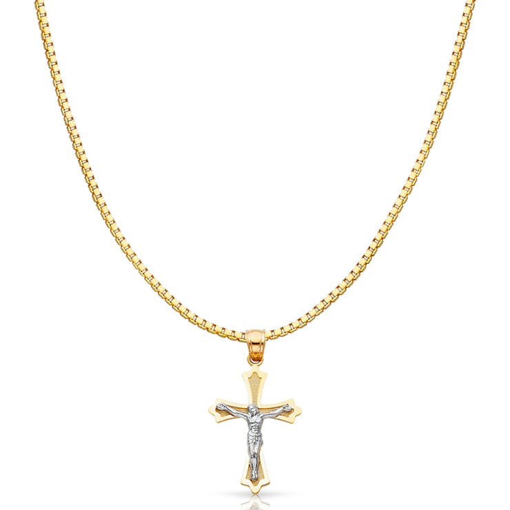 14K Gold Jesus Crucifix Cross Religious Charm Pendant with 1.2mm Box Chain Necklace