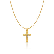 14K Gold Jesus Crucifix Cross Charm Pendant with 0.9mm Wheat Chain Necklace