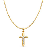 14K Gold Jesus Crucifix Cross Religious Charm Pendant with 0.8mm Box Chain Necklace