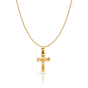 14K Gold Jesus Crucifix Cross Charm Pendant with 0.9mm Wheat Chain Necklace