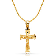 14K Gold Crucifix Cross Pendant with 1.2mm Singapore Chain