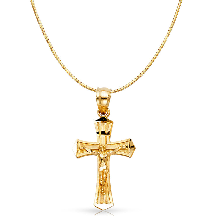 14K Gold Jesus Crucifix Cross Religious Charm Pendant with 0.8mm Box Chain Necklace