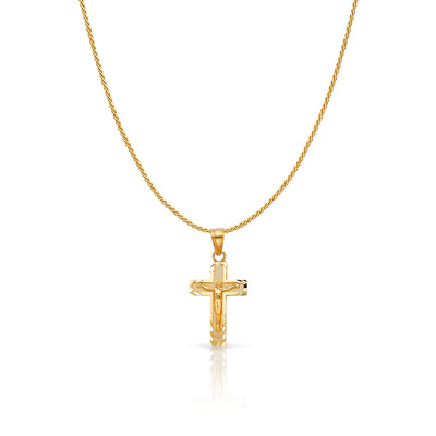 14K Gold Jesus Crucifix Cross Charm Pendant with 0.9mm Wheat Chain Necklace