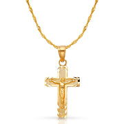 14K Gold Crucifix Cross Pendant with 1.2mm Singapore Chain