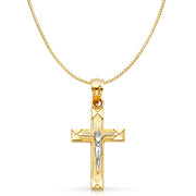 14K Gold Jesus Crucifix Cross Religious Charm Pendant with 0.8mm Box Chain Necklace