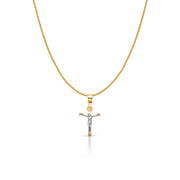14K Gold Jesus Crucifix Cross Charm Pendant with 0.9mm Wheat Chain Necklace