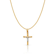 14K Gold Jesus Crucifix Cross Charm Pendant with 0.9mm Wheat Chain Necklace