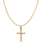 14K Gold Jesus Crucifix Cross Religious Charm Pendant with 0.8mm Box Chain Necklace