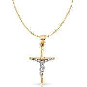 14K Gold Jesus Crucifix Cross Religious Charm Pendant with 0.8mm Box Chain Necklace