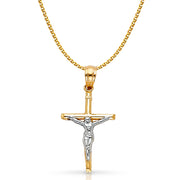 14K Gold Crucifix Cross Pendant with 1.2mm Flat Open Wheat Chain