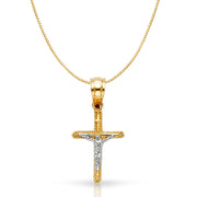 14K Gold Jesus Crucifix Cross Religious Charm Pendant with 0.6mm Box Chain Necklace