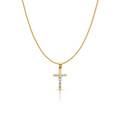 14K Gold Jesus Crucifix Cross Charm Pendant with 0.9mm Wheat Chain Necklace