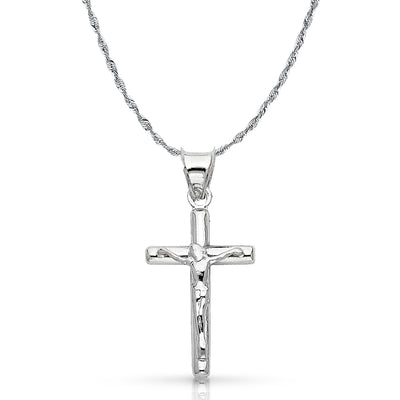 14K Gold Crucifix Cross Pendant with 1.5mm Rope Chain