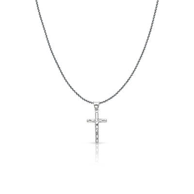 14K Gold Jesus Crucifix Cross Charm Pendant with 0.9mm Wheat Chain Necklace