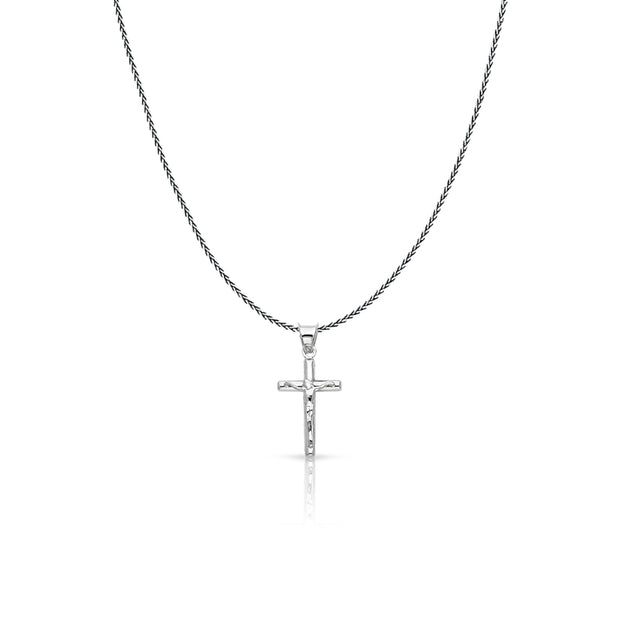 14K Gold Jesus Crucifix Cross Charm Pendant with 0.9mm Wheat Chain Necklace