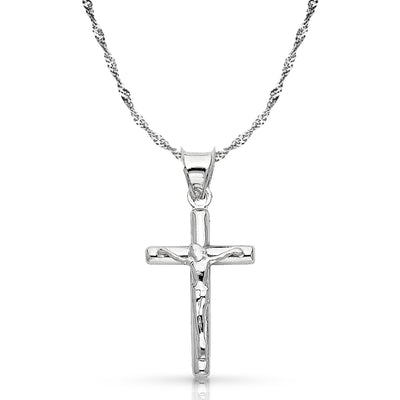 14K Gold Crucifix Cross Pendant with 0.9mm Singapore Chain