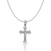 14K Gold Jesus Crucifix Cross Religious Charm Pendant with 1mm Box Chain Necklace