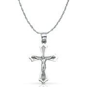 14K Gold Crucifix Cross Pendant with 1.5mm Rope Chain