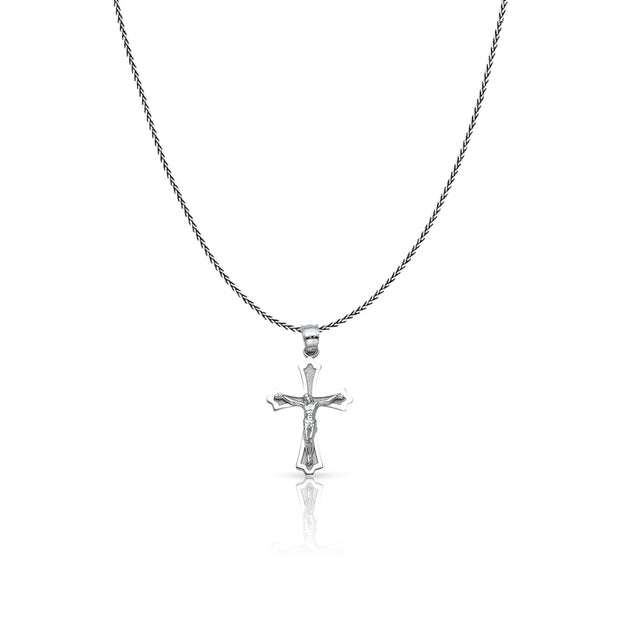 14K Gold Jesus Crucifix Cross Charm Pendant with 0.9mm Wheat Chain Necklace