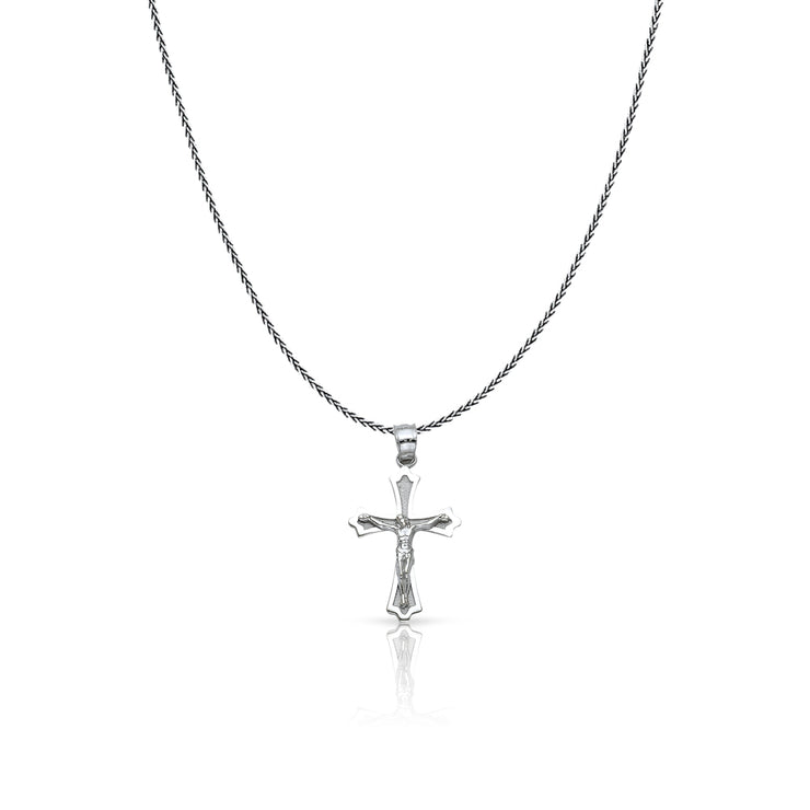 14K Gold Jesus Crucifix Cross Charm Pendant with 0.9mm Wheat Chain Necklace